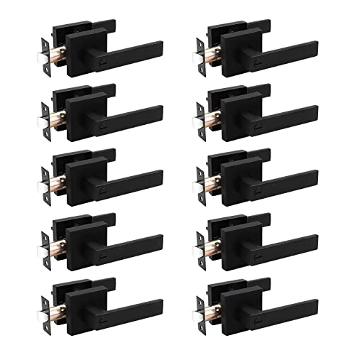 10 Pack Probrico Square Door Lever Privacy Door Lock Handleset Keyless Lockset Door Knobs Storage Room Bathroom Set No Key in Black