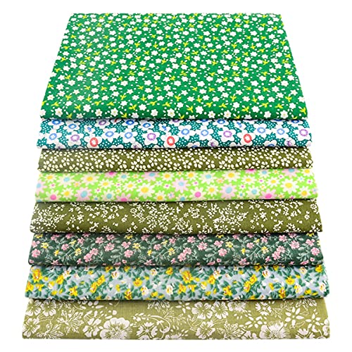 100% Cotton Fabric for Sewing(8 Pieces)20"x20", Sewing Fabric for Beginners, Floral Cotton Craft Fabric, Bundle Squares Fabric, DIY Cloths Patchwork, Pre-Cut Quilting Fabric(Green)