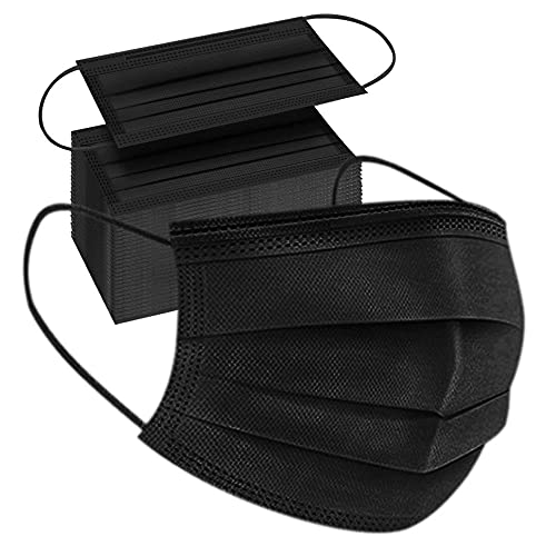 100pcs Adult Black Disposable Face Masks 3 Layer Non-Woven Masks with Soft Elastic Earloop