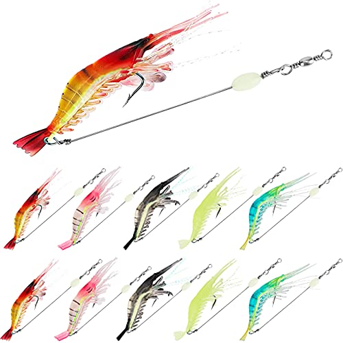 10PCS Saltwater Fishing Lures Shrimp Baits Set, Premium Soft Shrimp Fishing Tackle with Luminous Sharp Hooks, for Freshwater and Saltwater - Syosisny