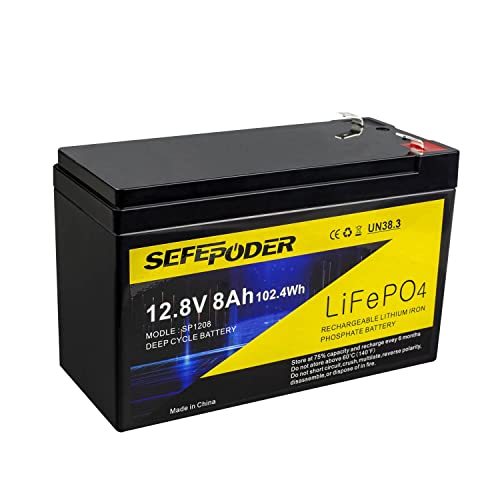 12V 8Ah LiFePO4 Lithium Deep Cycle Rechargeable Battery, 2000+ Cycles Maintenance-Free Battery for Solar/Wind Power, ITO, Lighting, Power Wheels, Fish Finder and More with Built-in 8A BMS