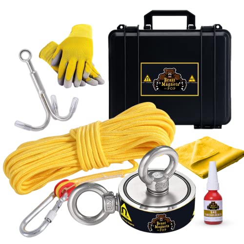 1320LB’s Complete Magnet Fishing Kit | Double Sided Fishing Magnet Kit with Case | Includes Strong Neodymium N52 Magnet, Durable 65ft Rope, Carabiner, Gloves, Grappling Hook & Carry Case