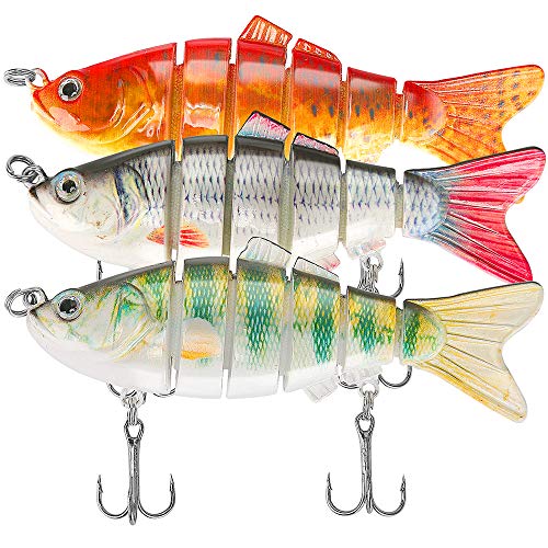 3-Pack Multi-Jointed Fishing Lures – Slow Sinking Life-Like Bass Swimbaits – Premium Quality Durability - Sharp Treble Hooks – 3D Eyes Gravity Ball – Targets Bass, Perch, Walleye, Pike, Muskie, Trout