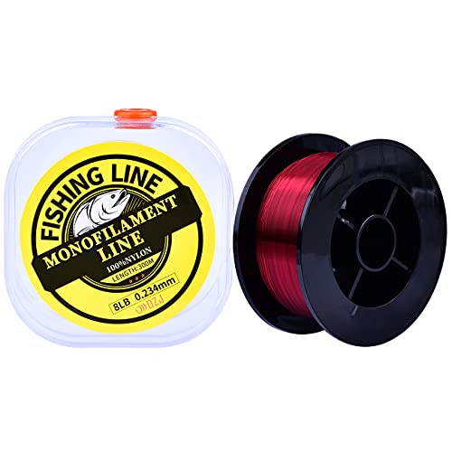 300m(328yd) Monofilament Fishing Line, Nylon Strong Fishing Wire Line for Spinning Reels in Saltwater and Freshwater, Test 2/4/6/8/10/12LB (Red, 8LB)