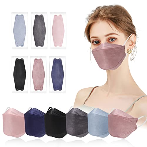 60 PCS KF94 Mask, 4 Ply Breathable Comfort Individually Wrapped Disposable Face Mask, 3D Fish Type KF94 Masks for Adults, KF94 Face Masks Suitable for Daily Protection (Multicolor)