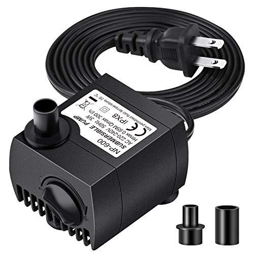 80GPH(300L/H)Submersible Water Pumps, Fountain Pump, 2.62ft High Lift, Water Fountain Pump with 2 Nozzles, Pond Pump for Fish Tank, Water Feature, Aquariums, Hydroponics, Indoor or Outdoor Fountain