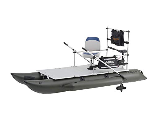 AQUOS Heavy-Duty for Two 11.5ft Inflatable Pontoon Boat with Stainless Steel Guard and Folding Seat and Haswing 12V 65LBS Transom Trolling Motor for Fishing