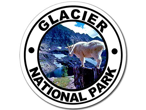AV Round Outdoor Decals, Glacier National Park Sticker, Hiking Trails in Montana Vinyl, Mountain Goats in Hills of Montana Bumper Stickers for Cars, Laptop, Back Windows, and RVs (4 x 4 inch)