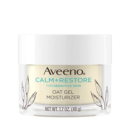 Aveeno Calm + Restore Oat Gel Facial Moisturizer for Sensitive Skin, Lightweight Gel Cream Face Moisturizer with Prebiotic Oat and Feverfew, Hypoallergenic, Fragrance- and Paraben-Free, 1.7 oz