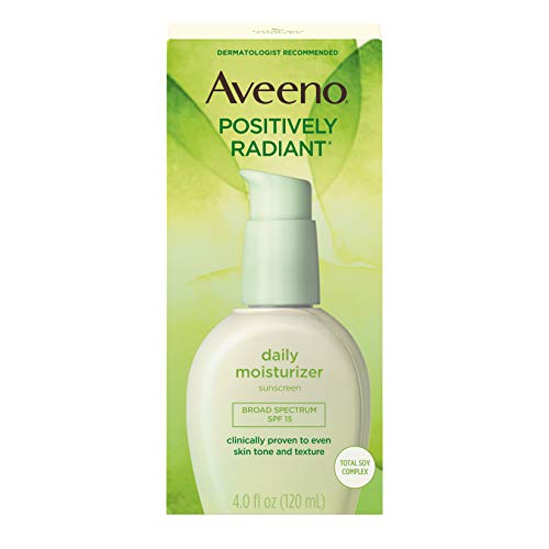 Aveeno Positively Radiant Daily Facial Moisturizer with Broad Spectrum SPF 15 Sunscreen & Total Soy Complex for Even Tone & Texture, Hypoallergenic, Oil-Free & Non-Comedogenic, 4 fl. oz