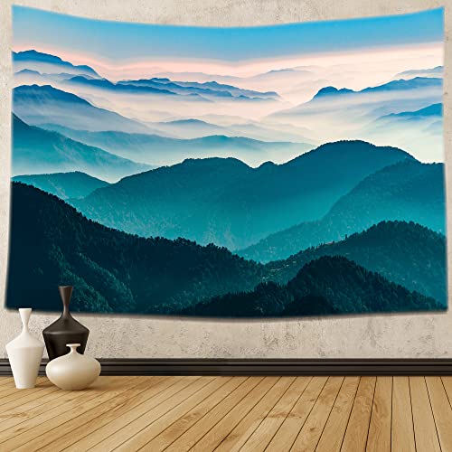 BELMAK Mountain Tapestry Wall Hanging - Premium Printed - Misty Forest Wall Tapestry for Bedroom Aesthetic - Nature Tapestry - Velvet Fabric - Landscape Tapestry - Wall Tapestry Nature (59Wx51H inches)