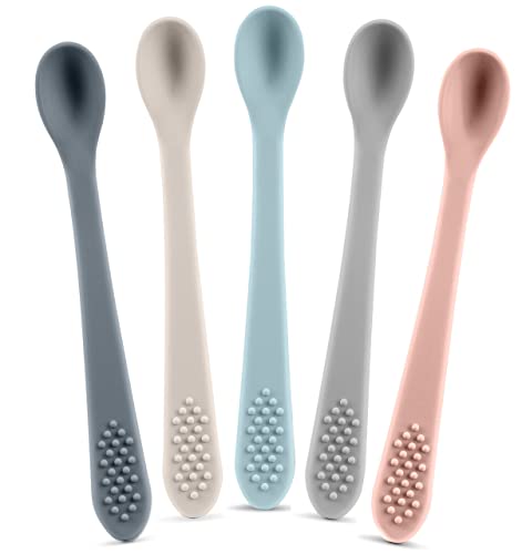 Best First Stage Baby Infant Spoons, 5-Pack, Soft Silicone Baby Spoons Training Spoon Gift Set for Infant