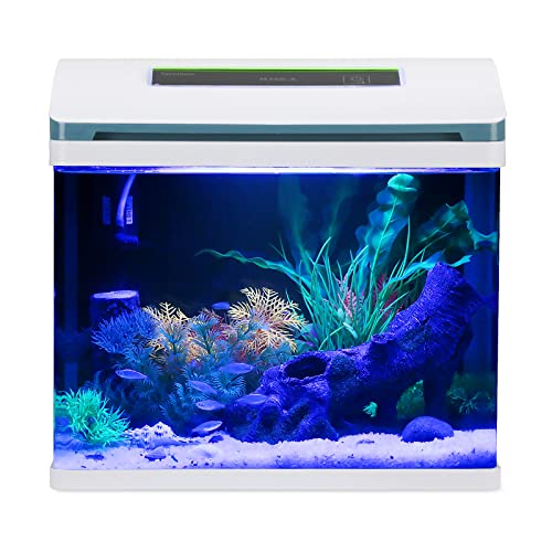Betta Fish Tank Glass 5 Gallon Self Cleaning Small Aquarium Starter Kits Desktop Room Decor w/ LED Light & Filters Water Pump