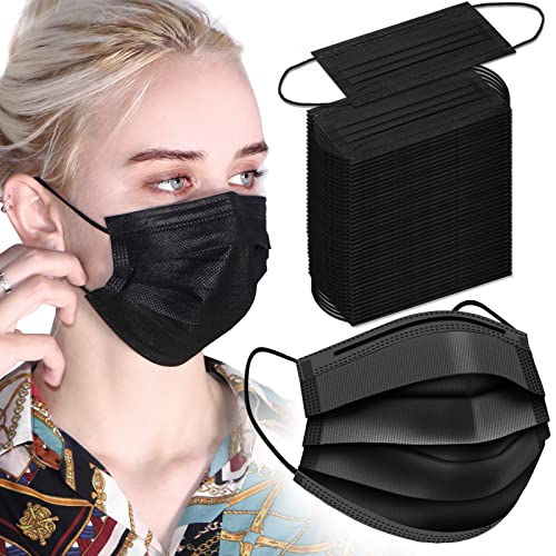 Black Disposable Face Masks, 100 Pack Black Face Masks 3 Ply Filter Protection