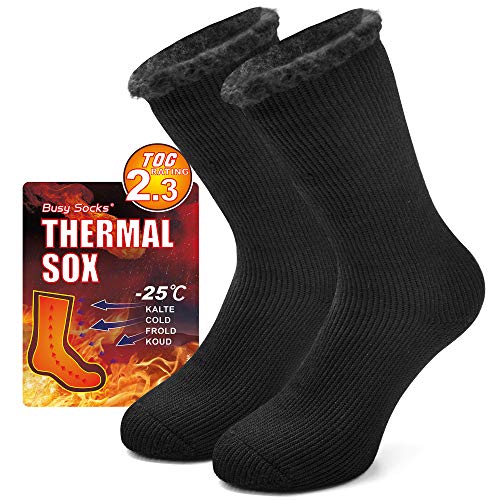 Busy Socks Winter Warm Thermal Socks for Men Women, Extra Thick Insulated Heated Crew Boot Socks for Extreme Cold Weather, 1 Pair Black, Medium
