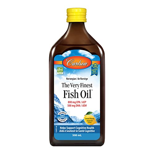 Carlson - The Very Finest Fish Oil, 1600 mg Omega-3s, Liquid Fish Oil Supplement, Norwegian Fish Oil, Wild-Caught, Sustainably Sourced Fish Oil Liquid, Lemon, 16.9 Fl Oz