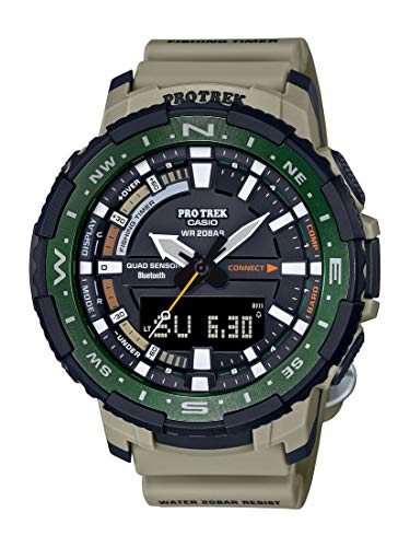 Casio Men's Pro Trek Bluetooth® Connected Angler Line Quartz Sport Watch with Resin Strap, Khaki, 22.5 (Model: PRT-B70-5CR)