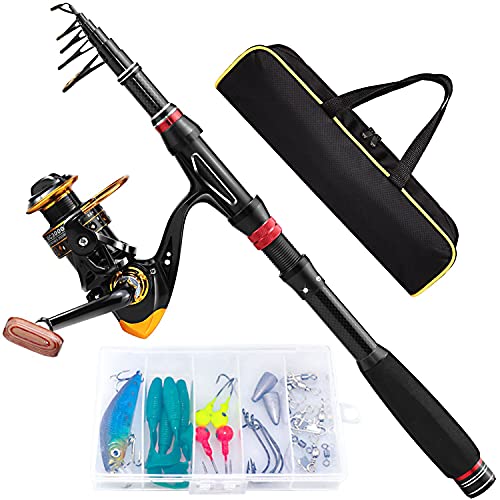 Castaroud Carbon Fiber Fishing Rod and Reel Combos, Portable Telescopic Fishing Pole with Spinning Reel, Travel Bag for Saltwater Freshwater Adults or Beginners