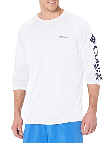 Columbia Men's Terminal Tackle Long Sleeve Shirt, White/Nightshade Logo, X-Large