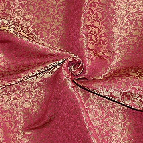 CraftyArt Maroon Brocade Art Silk Fabric by The Yard for Home Decor Cushion Cover Favor Bag Wedding Lehenga Blouse Fabric, Width is 44 in inches (Approx)