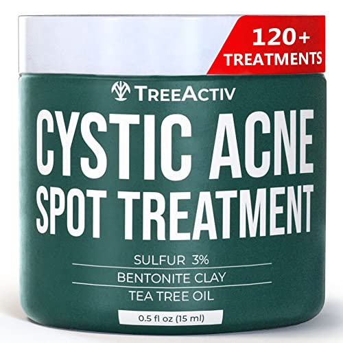 Cystic Acne Spot Treatment, 120+ Uses, Overnight Results Cystic Acne Treatment, Unique Formula with 3% Sulfur, Bentonite, & Tea Tree Oil, Works on Hormonal & Stubborn Acne, Cystic Acne, & Blackheads, by TreeActiv