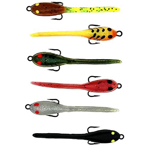 DELONG LURES- Made in America 6pc 3" pre Rigged Tadpole Fishing Lures for bass Crappie Perch and Trout Life Like Animated Lures