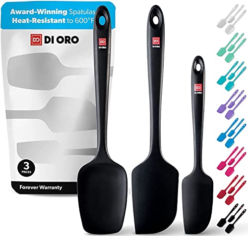 DI ORO Silicone Spatula Set - Rubber Kitchen Spatulas for Baking, Cooking, & Mixing - 600°F Heat-Resistant & BPA Free Silicone Scraper Spatulas for Nonstick Cookware - Dishwasher Safe (3pc, Black)