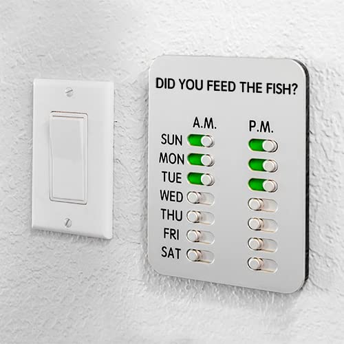 Did You Feed The Fish? | The Original Fish Feeding Reminder & Tracker by DYFTD| Mountable Tracker Device| Magnets on Back Mounts Anywhere | Slide to Green After Feeding Fish to Prevent Over-Feeding