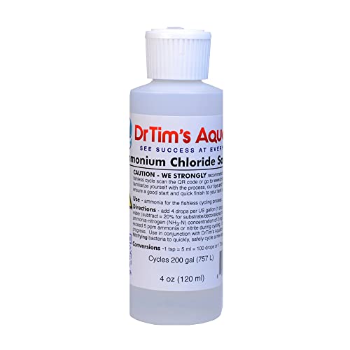 DrTim’s Aquatics Ammonium Chloride Solution for Fishless Cycling - 4 oz., Treats 200 gal. –  Fish Tank Cleaner for Saltwater, Freshwater & Reef Aquariums