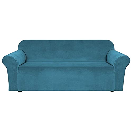 Enova Floral Sofa Slipcover Couch Covers, Ultra Soft Thick Stretch Velvet Fabric Sofa Slipcover 3 Seater Couch Covers, Sofa Durable Furniture Protector for Living Room (Peacock Blue)