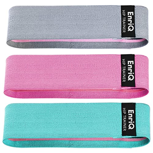 EnriQ Booty Bands Fabric Resistance Bands for Legs and Butt - Non Slip Cloth Hip Bands Elastic Workout Bands - Activate Glutes and Thighs - Made of Premium Elastic Fabric (Grey, Pink, Pale Turquoise)