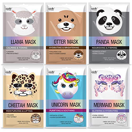 Epielle Character Sheet Masks | Animal Spa Mask | -For All Skin Types |spa gifts for women, Spa Gift, Birthday Party Gift for her kids, Spa Day Party, Girls Night, Fun Face Masks, Summer Skincare, stocking stuffers| (Assorted Character Mask-6pk )