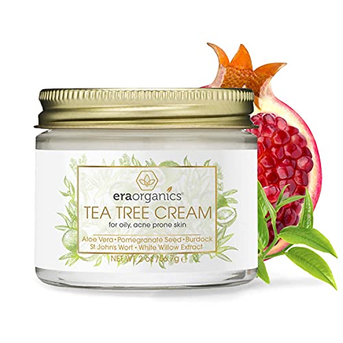 Era Organics Tea Tree Oil Face Cream - For Oily, Acne Prone Skin, Extra Soothing & Nourishing Non-Greasy Botanical Facial Moisturizer with 7X Ingredients For Rosacea, Cystic Acne, Blackheads & Redness