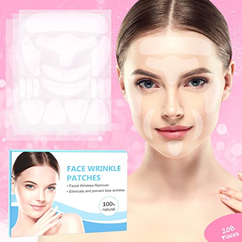 Face Wrinkle Patches 208 PCS Face Patches for Wrinkles Overnight Anti Wrinkle Patches Wrinkle Patches Reusable for Face Facial Patches for Wrinkles Forehead Treatment Fine Line Sleep Complete