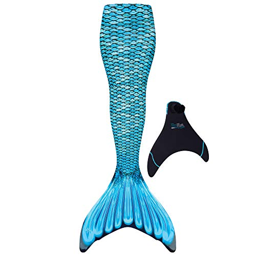 Fin Fun Mermaidens with Included Monofin - Swimmable Mermaid Tail - Reinforced Water Game for Adults & Teens w/Sun Resistant Material - (Tidal Teal, Adult XS)