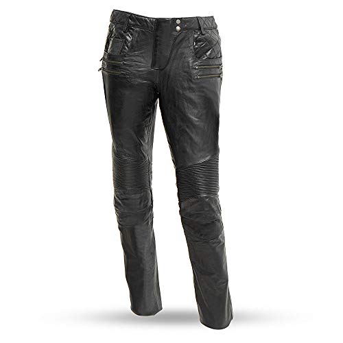 First Manufacturing Women's Vixen Leather Motorcycle Pants (Black, Size 6)
