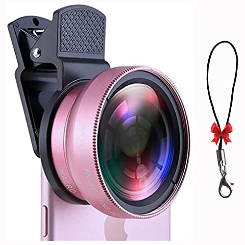 Fish Eye Phone Lens, 0.45x Phone Lens for Universal Phone, iPhone 7/8/11/11 pro/xs/xr/12 pro, Samsung with HD Camera Lens,Macro Clip Lens Wide Angle Lens with PU Bag (Rose Pink)