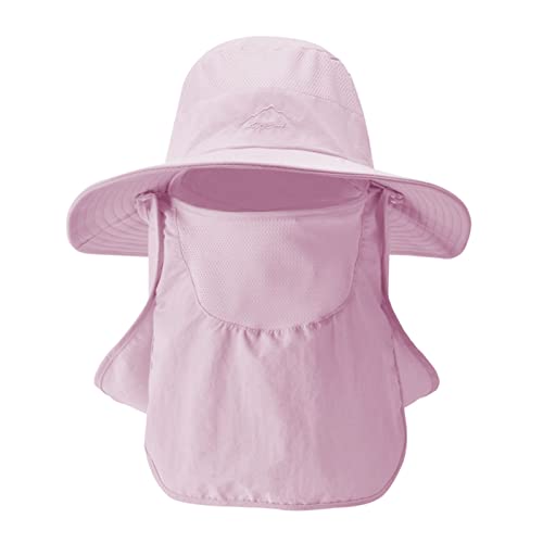 Fishing Hat, Sun Protection Hat, Waterproof Wide Birm Bucket Hat, UV Protection Boonie Hat with Face Cover & Neck Flap (Pink)