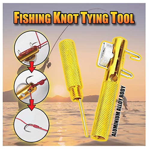 Fishing Line Hook Fishing Knot Tying Tool Tie Fast, Metal Fishing Detacher Knotting Tool Remove Tool Fish Hooker Tie Hook Hook Remover Fishing Tackle (Gold)