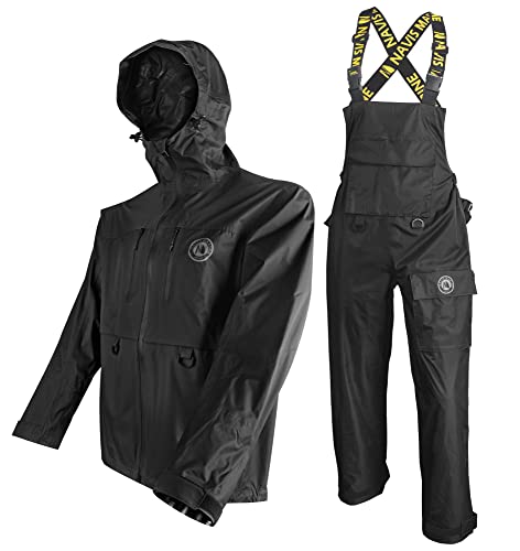 Fishing Rain Suits for men Waterproof Jacket with Bib Pants Overall Seam Taped(Charcoal, Medium)