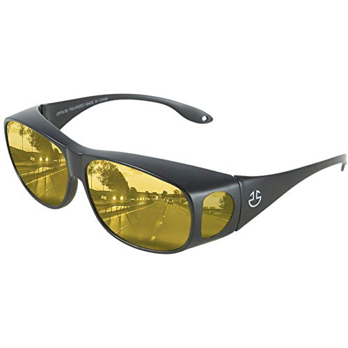 Fit Over HD Day / Night Driving Glasses Wraparound Sunglasses for Men, Women - Anti Glare Polarized Wraparounds (Night Vision Black)