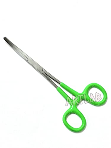 German Vinyl Grip Locking Straight & Curved Hemostat -Hemostat Forceps- Stainless Steel Locking Tweezer Clamps - Ideal Hemostats for Nurses, Fishing Forceps, Crafts and Hobby (Green CVD 6.25")