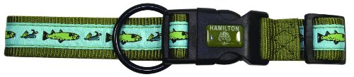 Hamilton FAS RO FSGN Outdoorsman Collection Fish and Fly Pattern Adjustable Dog Collar, 5/8 by 12 to 18-Inch