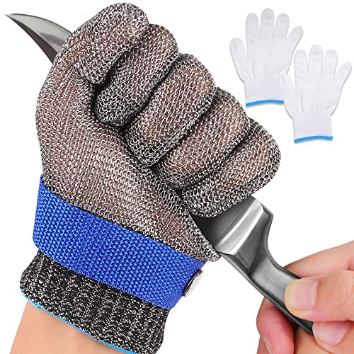 Herda Metal Glove Level 9 Cut Resistant, Stainless Steel Safety Kitchen Cuts Glove for Meat Cutting, Fish Fillet, Oyster Shucking, Wood Carving, Anti-Cut Gloves Safety Butcher Glove (M-1PCS)