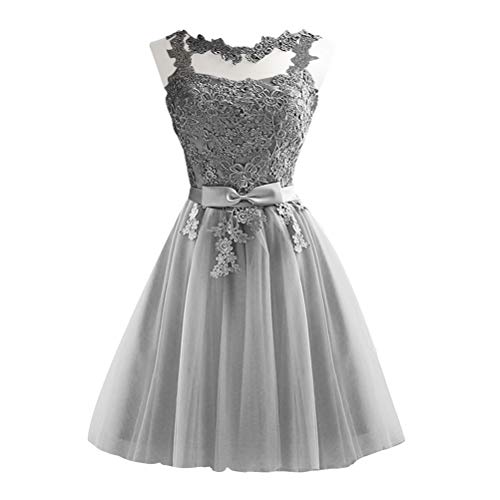 Holibanna Floral Lace Strapless Bridesmaid Dresses Short Prom for Women Evening Slim Wedding Pageant Grey