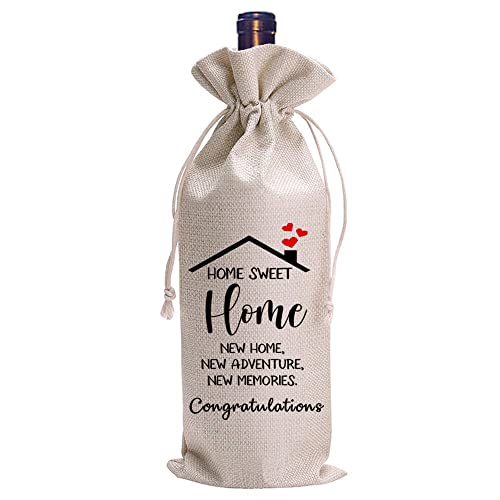 Housewarming Gifts Wine Bags, Happy Sweet Home, First New Home House Homeowner Gifts for Men, Women, Mom, Dad, Friends, Coworkers, Neighbors, New Home, New Adventure, New Memories, Wine Bbag