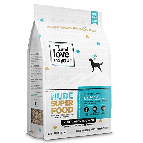 "I and love and you" Nude Superfood Dry Dog Food - Grain Free Kibble, Prebiotics & Probiotics, Whitefish + Salmon, 23-Pound