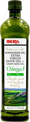 Iberia Mediterranean Style Omega 3 Cooking Oil, 34 fl oz, Blend of Extra Virgin Olive Oil, Grapeseed Oil, Sunflower Oil and Fish Oil (1 Liter)