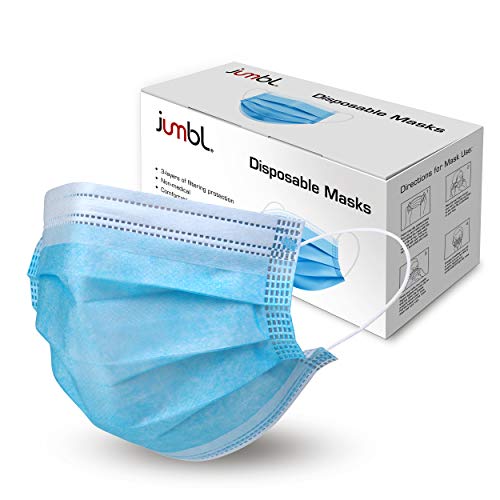 Jumbl Blue Disposable Face Masks Pack of 50 | Protective 3-Ply Breathable Comfortable Nose/Mouth Coverings for Home & Office | Elastic Ear Loop 3-Layer Safety Shield for Adults/Kids