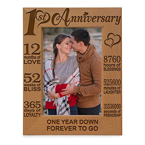 KATE POSH - Our 1st Anniversary Picture Frame - 12 Months Engraved Natural Wood Photo Frame - First (1st), Paper, 1 Year as Husband and Wife (4x6-Vertical)